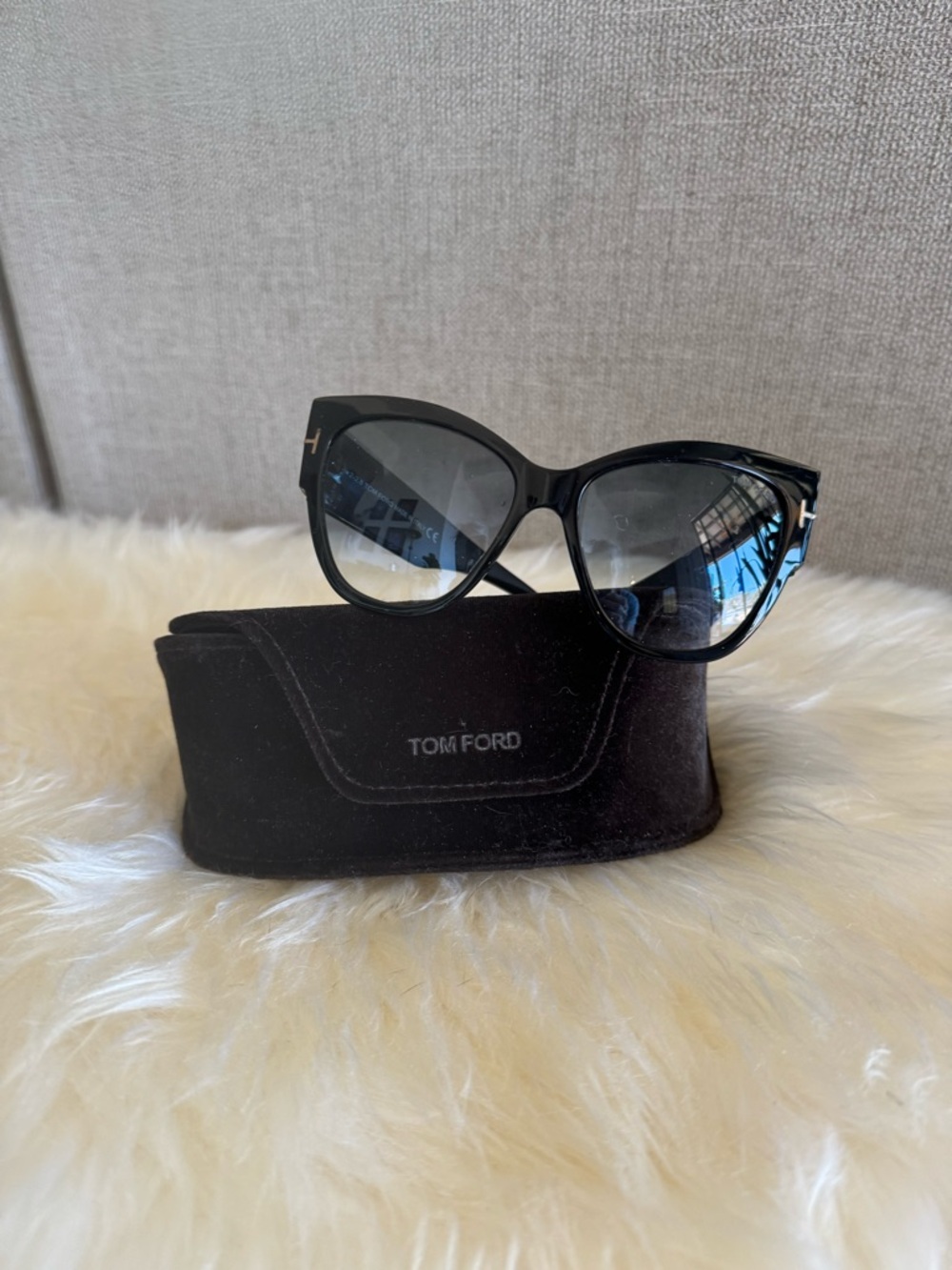 Tom Ford Black Cat-Eye Sunglasses with Gold Accents